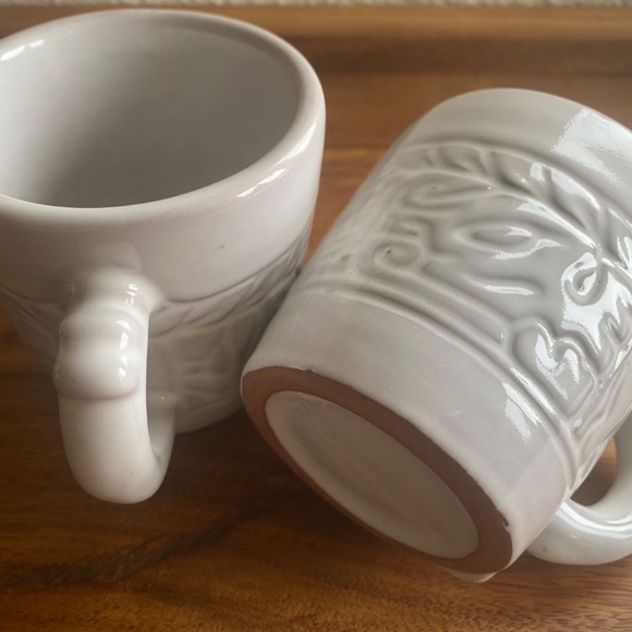 FRANKOMA Cups Mayan Aztec White Sand Mid Century 1950s Set 2 Marked 7C excellent - Picture 3 of 7